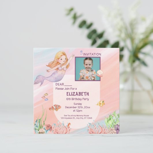 roze waterkleurige zeemeermin Birthday Kaart (Staand voorkant)