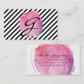 Roze waterkleurmonogram Fancy tekststrepen Visitekaartje (Voorkant / Achterkant)