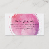 Roze waterkleurmonogram Fancy tekststrepen Visitekaartje (Achterkant)