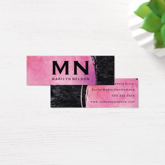 Roze waterkleurmonogram mini visitekaartjes (Bureau)