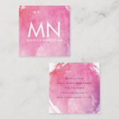 Roze waterkleurmonogram vierkante visitekaartje (Voorkant / Achterkant)