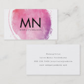 Roze waterkleurmonogram visitekaartje (Voorkant / Achterkant)
