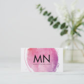 Roze waterkleurmonogram visitekaartje (Staand voorkant)