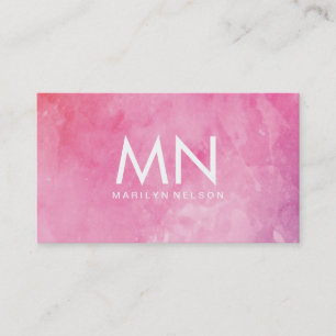 Roze waterkleurmonogram visitekaartje