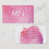 Roze waterkleurmonogram visitekaartje (Voorkant / Achterkant)