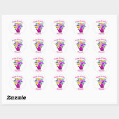 Roze waterknoppen en gele bloem Happy Birthday Ronde Sticker (Vel)