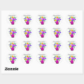 Roze waterknoppen en gele roze bloemen ronde sticker (Vel)