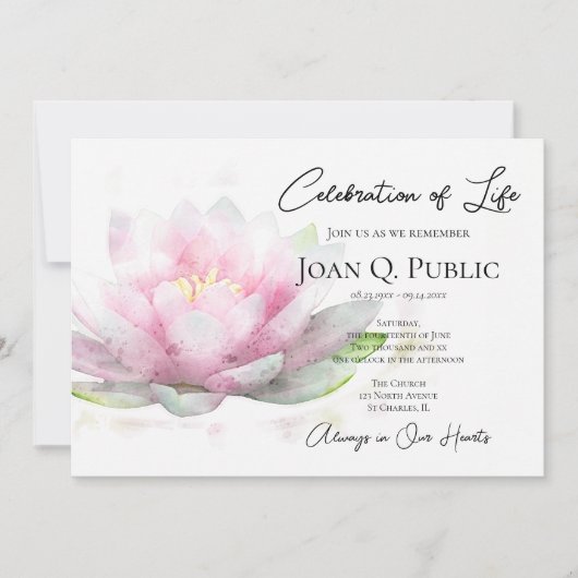 Roze Waterlelie Aquarel Viering van het Leven Kaart (Voorkant)