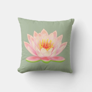 Roze Waterlelie Bloem op lauriergroen Kussen