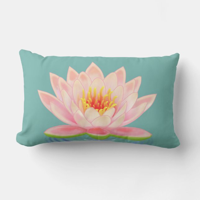 Roze Waterlelie Bloem op Teal Kussen (Voorkant)