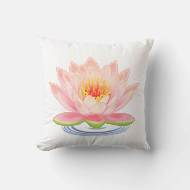 Roze Waterlelie Bloem op Wit Kussen (Voorkant)