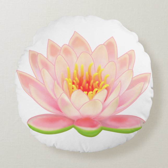 Roze Waterlelie Bloem Rond op Witte Kussen (Voorkant)