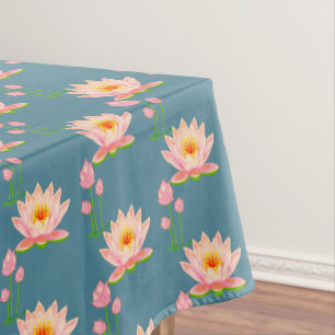 Roze Waterlelie Bloemen op Blauw Tafelkleed