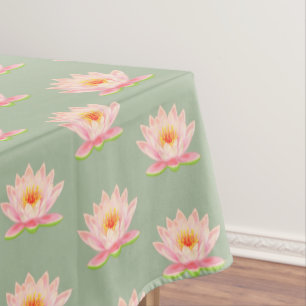 Roze Waterlelie Bloemen op Lauriere Groen Tafelkleed