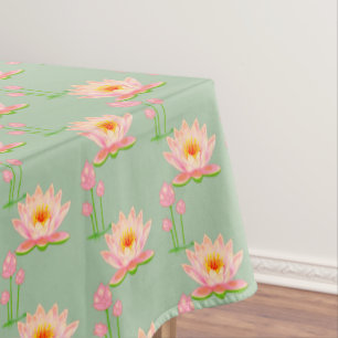 Roze Waterlelie Bloemen op lauriergroen Tafelkleed