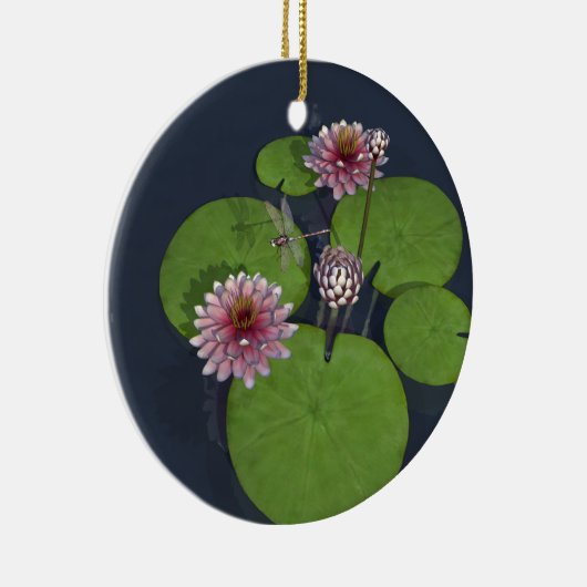  Roze Waterlelie en Dragonfly Keramisch Ornament (Rechts)