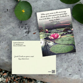 Roze Waterlelie en Waterleliebladeren Foto Persoon Briefkaart