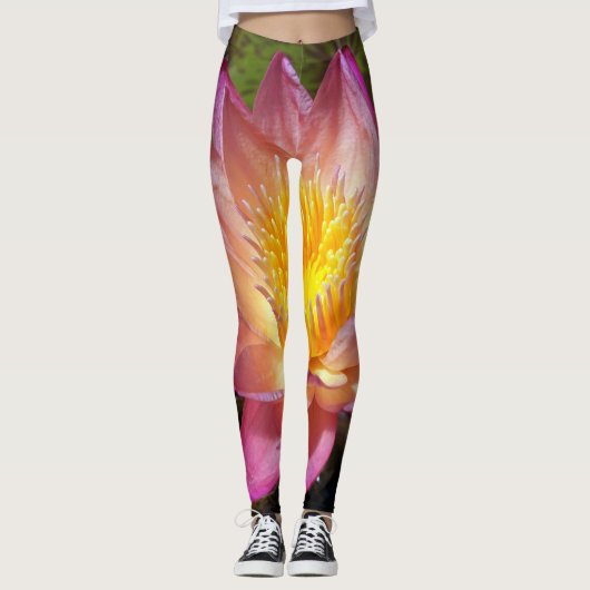 Roze Waterlelie Foto Leggings (Voorkant)