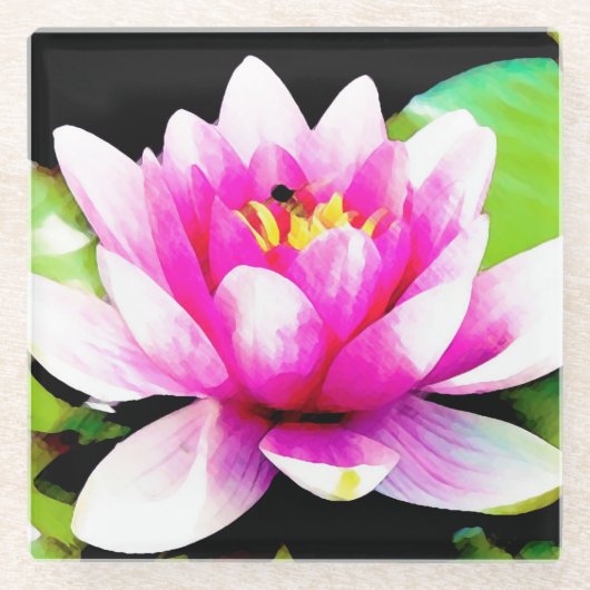 Roze waterlelie glazen onderzetter (Voorkant)