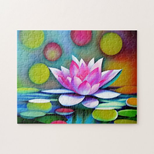 Roze waterlelie in een vijver legpuzzel (Horizontaal)