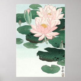 Roze Waterlelie Japanse kunst Poster