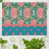 Roze waterlelies, blauwe libellen: keukenhanddoek (Gevouwen)