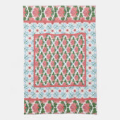 Roze waterlelies, blauwe libellen: keukenhanddoek (Verticaal)