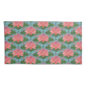 Roze waterlelies, Bleke blauwe libellen op blauw Kussensloop (Achterkant-Rechts)