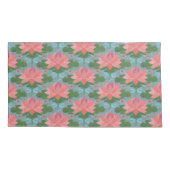 Roze waterlelies, Bleke blauwe libellen op blauw Kussensloop (Achterkant-Links)