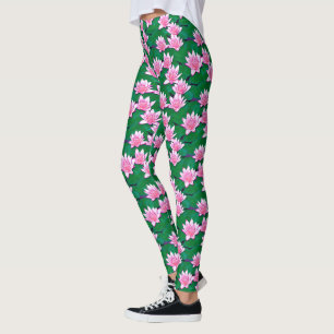 Roze waterlelies op een pool leggings