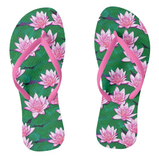 Roze waterlelies op een pool teenslippers (Voetbed)