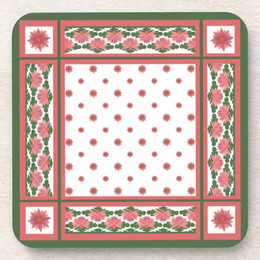 Roze Waterlelies op Witte Set Onderzetters (Voorkant)