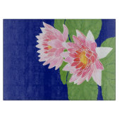  roze waterlelies: snijvlak glas snijplank (Voorkant)