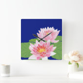 -roze waterlelies: vierkante wandklok (Huis)