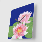 -roze waterlelies: vierkante wandklok (Hoek)