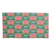 Roze waterlieren, blauwe libellen, op Blauwgroen Kussensloop (Achterkant-Rechts)