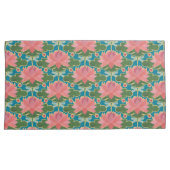 Roze waterlieren, blauwe libellen, op Blauwgroen Kussensloop (Voorkant-Rechts)