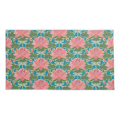 Roze waterlieren, blauwe libellen, op Blauwgroen Kussensloop (Achterkant-Links)