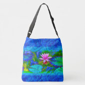 Roze waterLily in een kobalt Blue Pond Crossbody Tas (Achterkant)