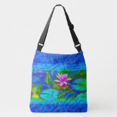 Roze waterLily in een kobalt Blue Pond Crossbody Tas (Voorkant)