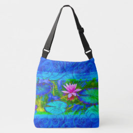 Roze waterLily in een kobalt Blue Pond Crossbody Tas
