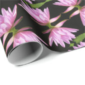 Roze waterLily met zwart en groen - Floral Cadeaupapier (Rol Hoek)