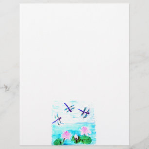 Roze waterlily Pond Schilderen met Dragonfly