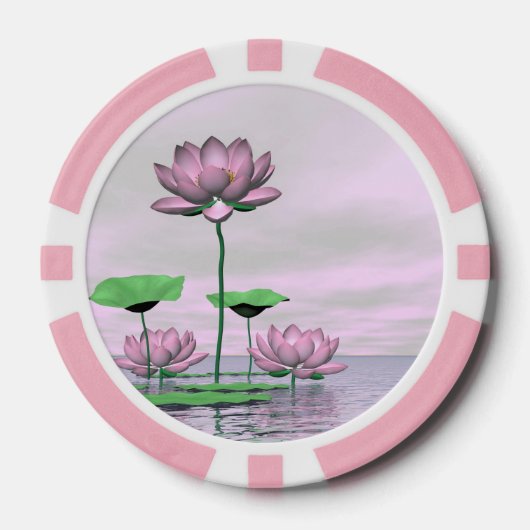 Roze waterlinnen en lotusbloemen - 3D rendering Pokerchips (Voorkant)