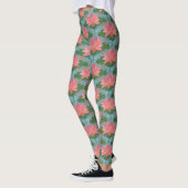 Roze waterlippen en blauwe libellen op blauw leggings (Links)