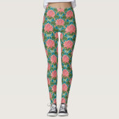 Roze waterlippen en blauwe libellen op Blauwgroen Leggings (Voorkant)