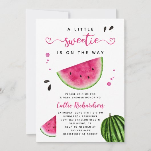 Roze watermeloen Baby shower Invitat Kaart (Voorkant)