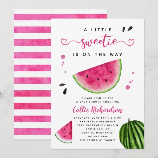 Roze watermeloen Baby shower Invitat Kaart (Voorkant / Achterkant)