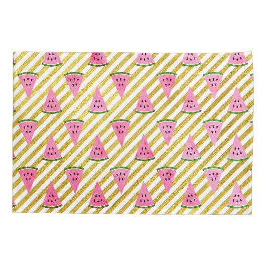 Roze watermeloen en gele streep zomerpatroon kussensloop (Achterkant)