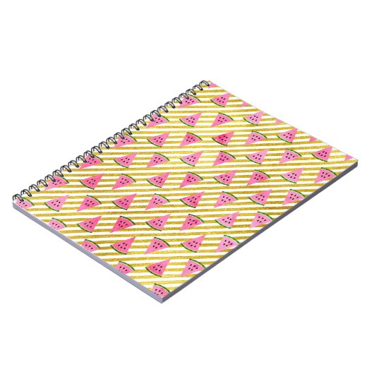 Roze watermeloen en gele streep zomerpatroon notitieboek (Linkerzijde)